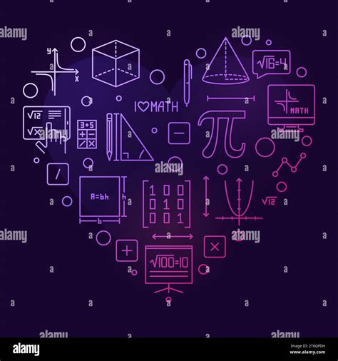 I Love Maths Vector Outline Heart Shaped Colored Banner Math Concept