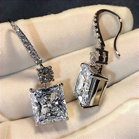 Ct Princess Cut D Vvs Diamond Drop Dangle Earrings K White Gold