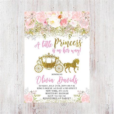 Editable Princess Baby Shower Invitation Princess Carriage Baby Shower