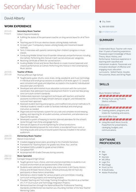 Music Teacher - Resume Samples and Templates | VisualCV