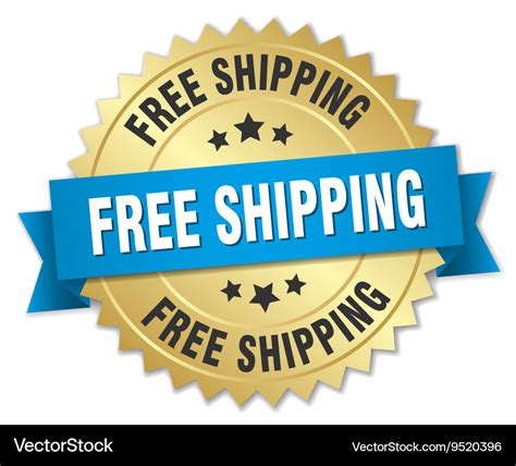 Free Shipping 3d Gold Badge With Blue Ribbon Vector Image