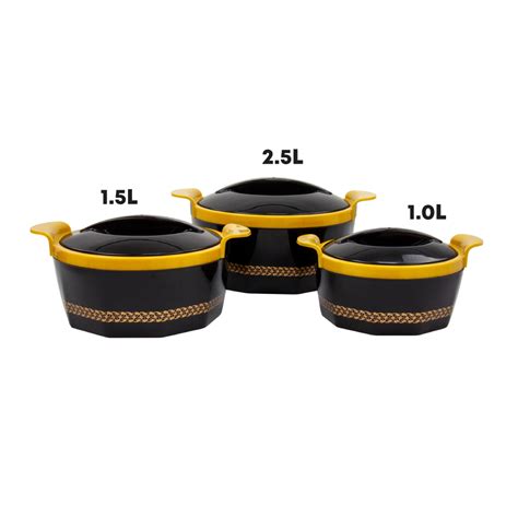 SQ Professional 9352 Fionna Insulated Hot Pot Set 3pc Black 1 0L 1 5L 2 5L