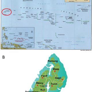 Maps showing size and locations of Yap State (A) and sites of... | Download Scientific Diagram