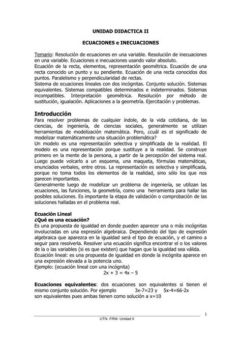 PDF UNIDAD DIDACTICA II ECUACIONES E INECUACIONES Ecuaciones Y