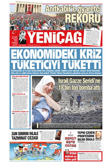 Türkiye de Yeni Çağ Gazetesi 31 Ekim 2023 Salı Günü Manşeti