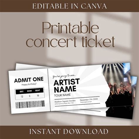 Editable Concert Ticket Replica Custom Concert Ticket T Last Minute Surprise Printable Show