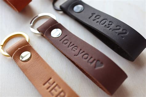 Personalized Leather Keychain, Fob, Gift, Anniversary, Multiple Colors - Etsy