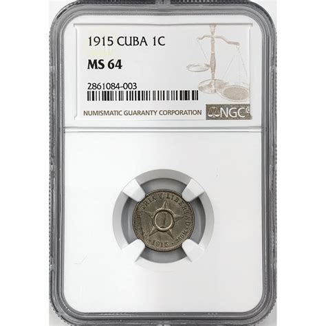 Vintage Cuba Coins 1915 1 Centavo Cuba Coin MS64 NGC KM 9 1