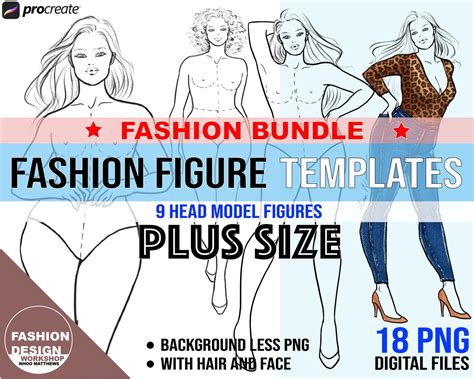 Plus Size Fashion Figure Curvy Croqui Templates 6 Poses V2 Etsy