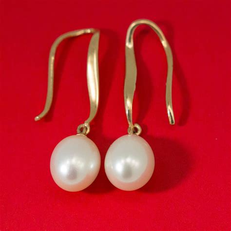 Pearl Drop Earrings Solid Gold Earrings K Gold Drop Etsy