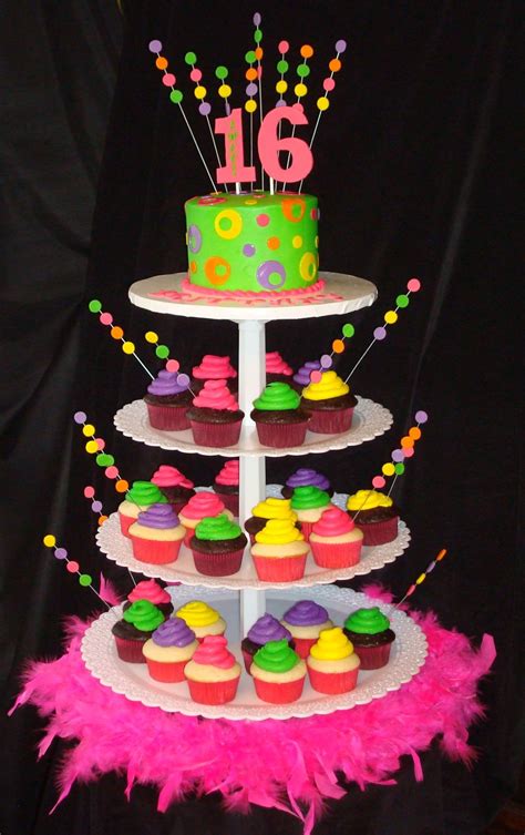 Sweet 16 Cupcakes Neon Cupcake Tower Birthday Cake Ideas Sweet16