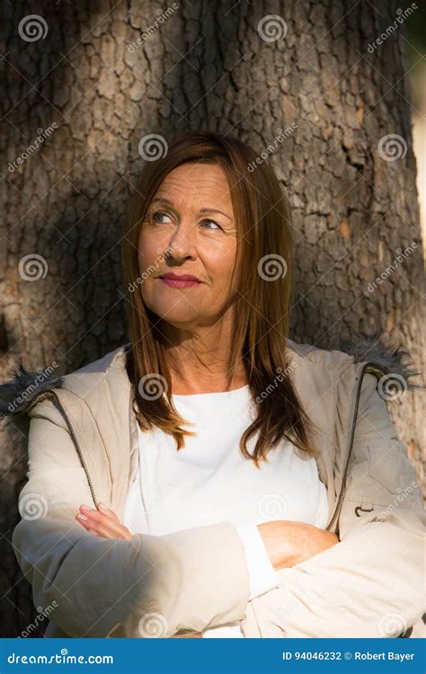 Confident Relaxed Mature Woman Stock Photo Image Of Nature Brunette