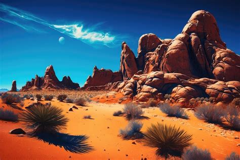 Premium Ai Image Desert With Red Rock Formations And Bright Blue Sky