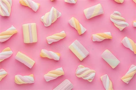 Colorful Marshmallows On Pastel Background Stock Image Image Of