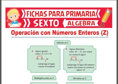 Operación Con Números Enteros Para Sexto Grado De Primaria