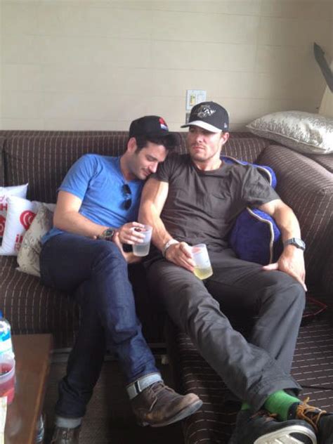 Arrows Chris Donnell And Stephen Amell Watching Football Together