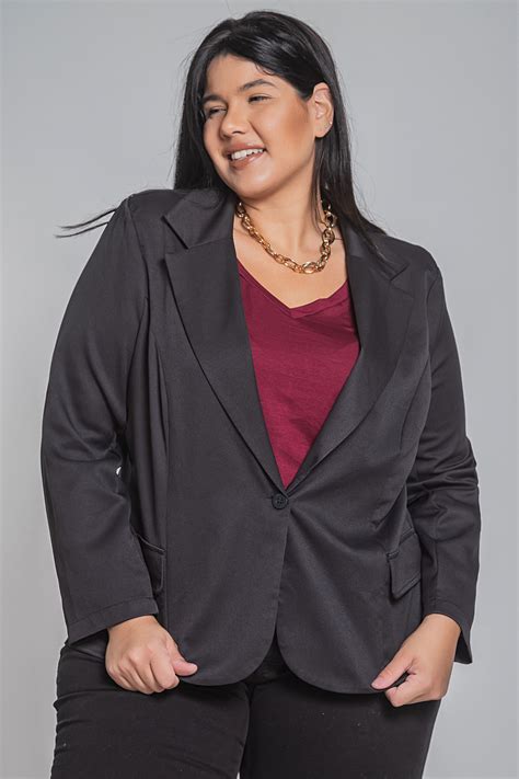 Blazer Feminino Alfaiataria Plus Preto Kauê Plus Size