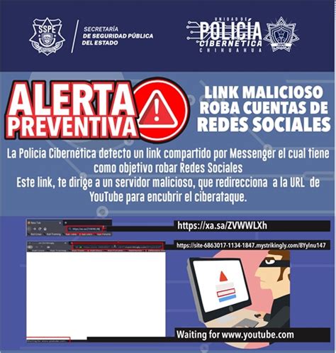 Alerta Policía Cibernética sobre link que roba cuentas de redes