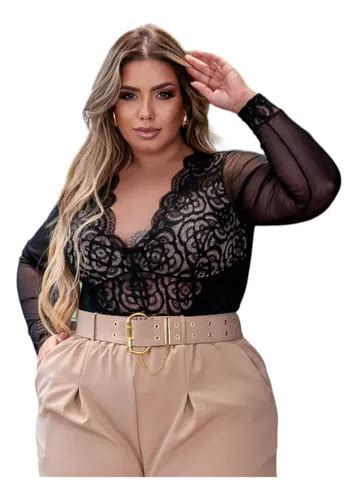 Body Feminino Plus Size Manga Longa Rendado Bojo Sexy MercadoLivre