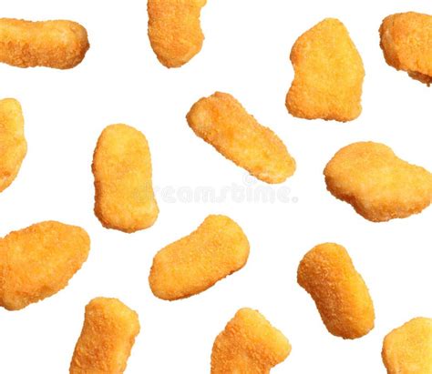 Fresh Chicken Nuggets Falling On White Background Stock Image Image