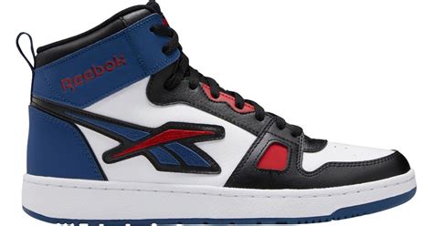 Reebok Leather Resonator Mid Basketball Shoes in White/Black/Blue (Blue ...