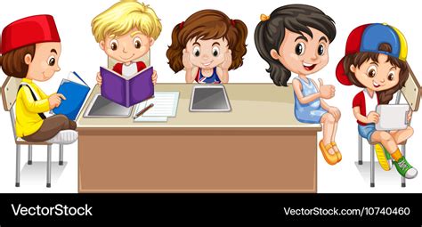 Students Reading Books In Classroom Royalty Free Vector