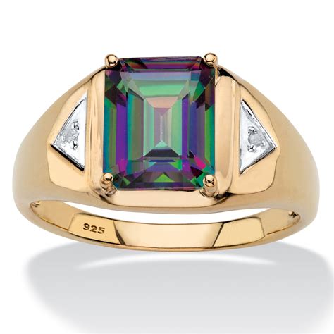 Men S Emerald Cut Genuine Mystic Fire Topaz Ring Tcw In K Gold