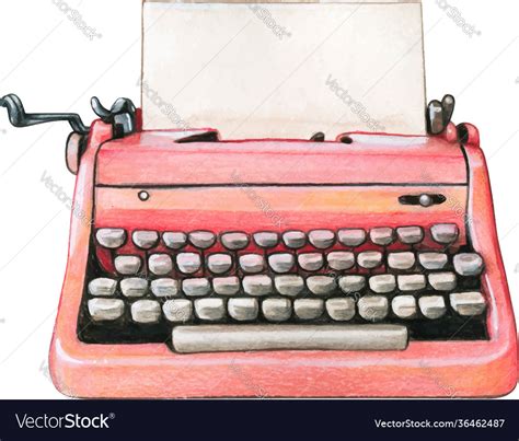 Vintage Watercolor Pink Typewriter Blank Sheet Vector Image