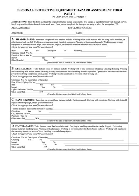 Personal Protective Equipment Hazard Assessment Form Printable Pdf Download