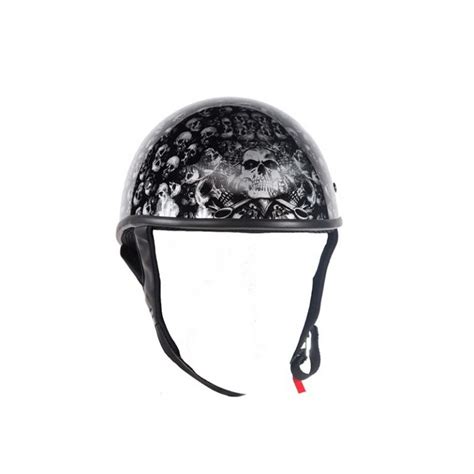 Dot Approved Low Profile Motorcycle Helmet With Black Finish And Skull Graphics Bnghs1100 D3