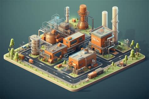 Premium Photo Futuristic Eco Factory Isometric Generate Ai