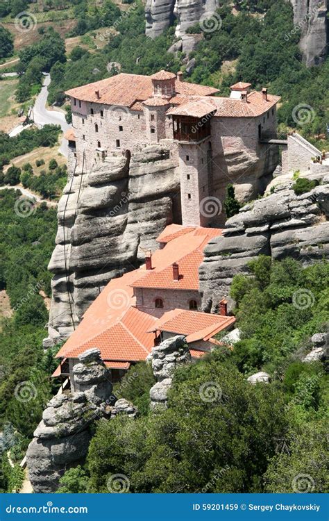 Monastery Roussanou On Meteora Stock Image Image Of Panoramic