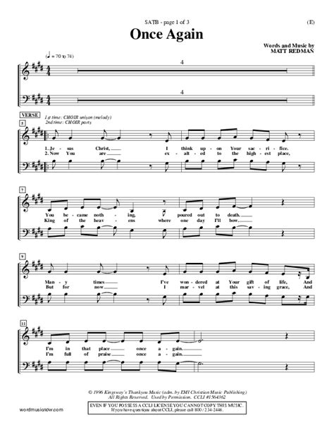 Once Again Sheet Music Pdf Matt Redman Praisecharts