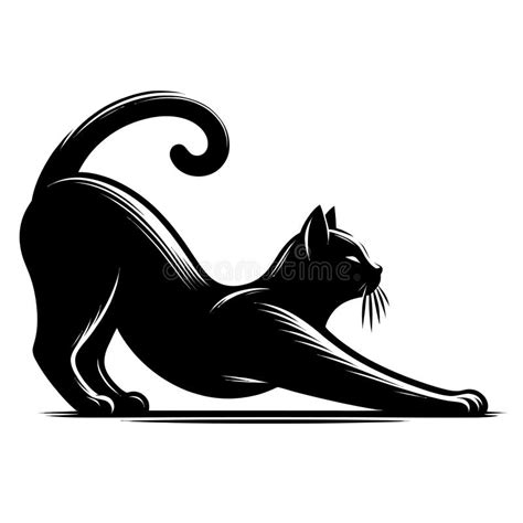 Silhouette of a Cat Stretching Stock Illustration - Illustration of ...