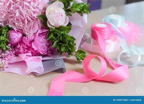 Light Pink Bouquet And Ribbons Stock Photo Image Of Choice Date