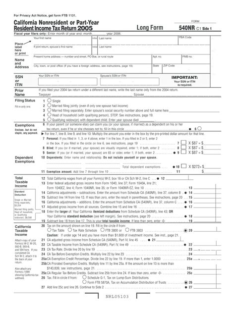 California Nonresident Or Part Year Resident Income Tax Return Long