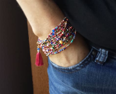 Fiesta Beaded Wrap Bracelet Long Seed Bead Stretch