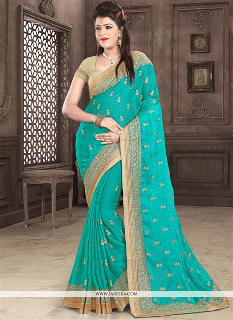 Buy Aqua Blue Classic Designer Saree Online