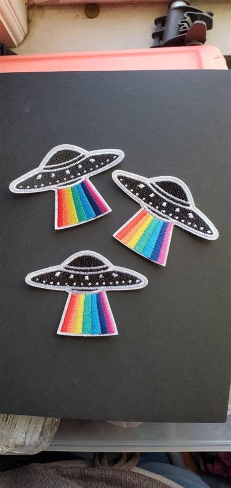 UFO Rainbow Alien Spaceship Embroidered Iron On Patches 3pcs Etsy