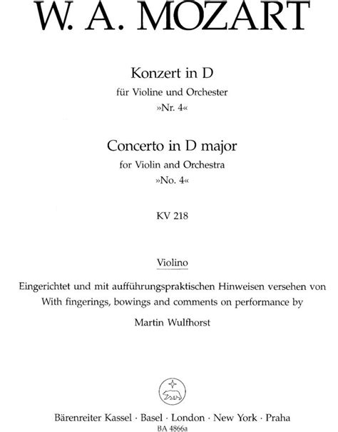 Pdf Mozart Violin Concerto No In D Major Kv Barenreiter Vln