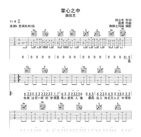 掌心之中吉他谱g调魏佳艺高清弹唱六线谱 看琴谱网