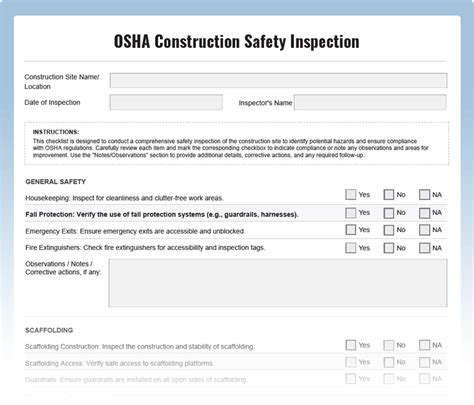 Osha Construction Safety Inspection Checklist Download Free Pdf