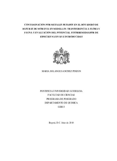 Contaminaci N Por Metales Pesados En El Botadero De Basuras De Moravia
