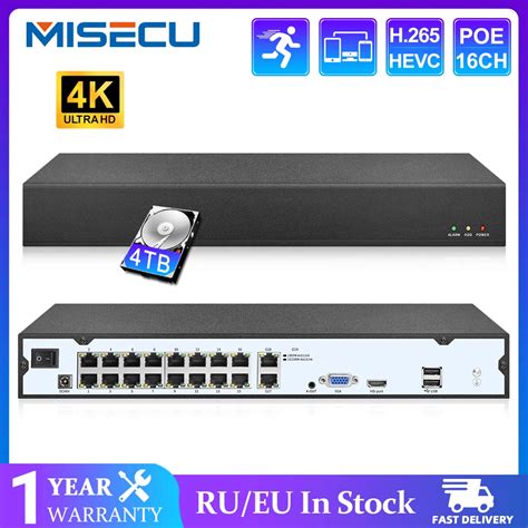 Misecu 16CH 4k Ultra HD 8MP POE NVR Video Recorder H 265 48V IP Camera