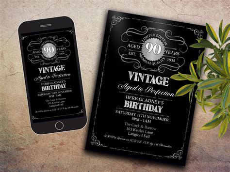 Editable Aged To Perfection Birthday Invitation Instant Download 90th