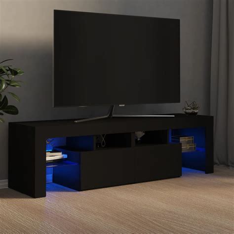 Vidaxl Meuble Tv Avec Lumi Res Led Noir X X Cm Pas Cher