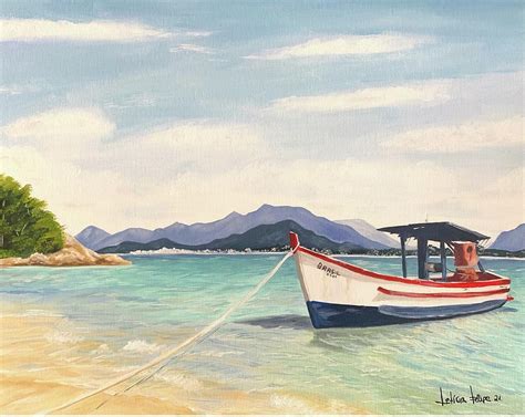 Oil painting landscape Brazilian beach and boot Painting by Leticia ...