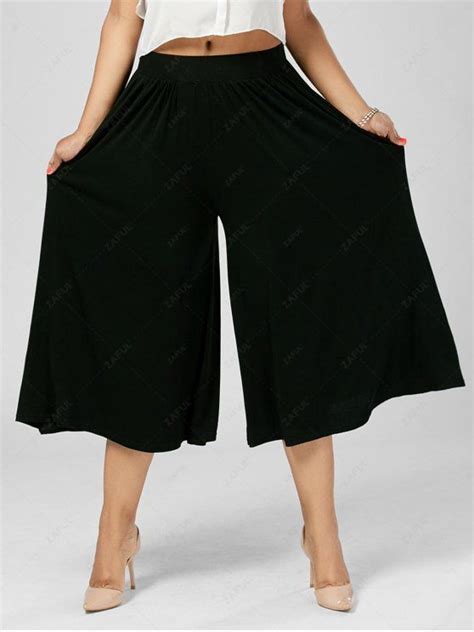 29 Off 2021 Plus Size Palazzo Wide Leg Capri Pants In Black Zaful