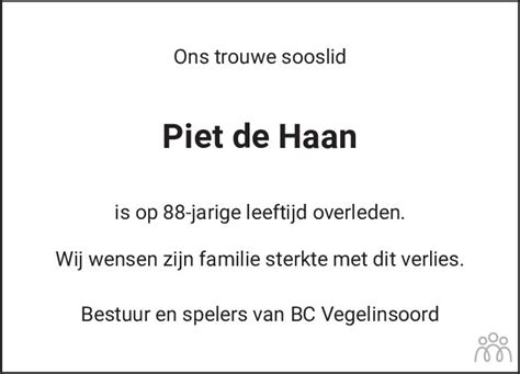 Piet De Haan Overlijdensbericht En Condoleances Mensenlinq Nl