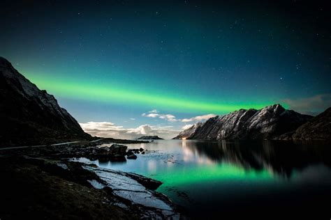 Landscape Night Nature Reflection Aurorae Moonlight Atmosphere